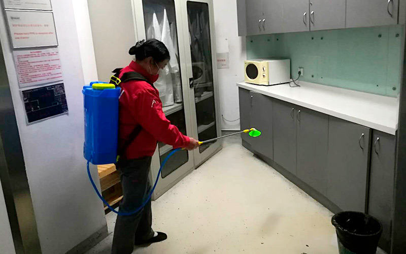 Public places are disinfected three times a day.